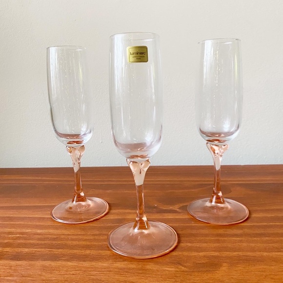 Vintage Pink Luminarc Champagne Glass Set